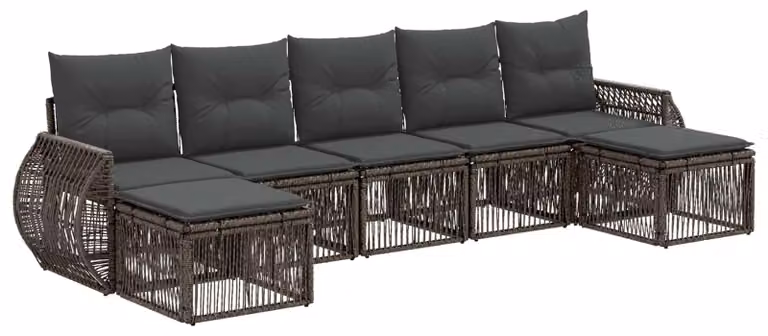 Set di divani da giardino, 7 pezzi, grigio e grigio scuro, in rattan sintetico