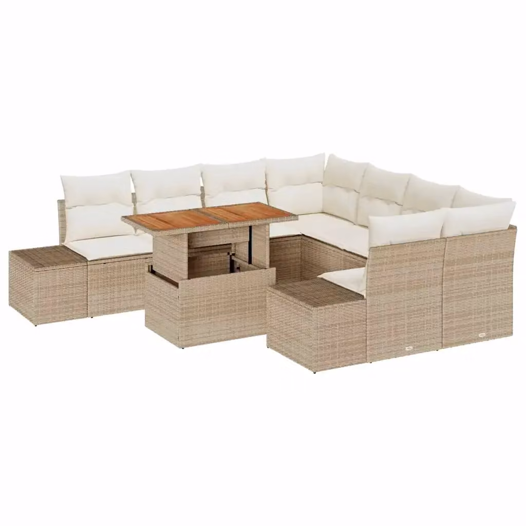 Set Divano da Giardino vidaXL a forma a U composto da 9 pezzi in rattan beige con struttura in metallo e cuscini inclusi – 2