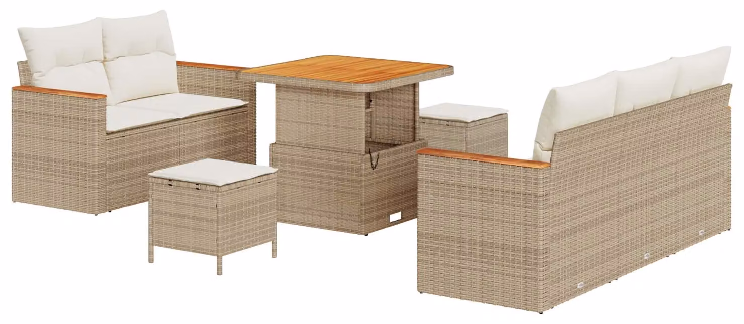 Set Divano da Giardino 8 pcs Beige polyrattan