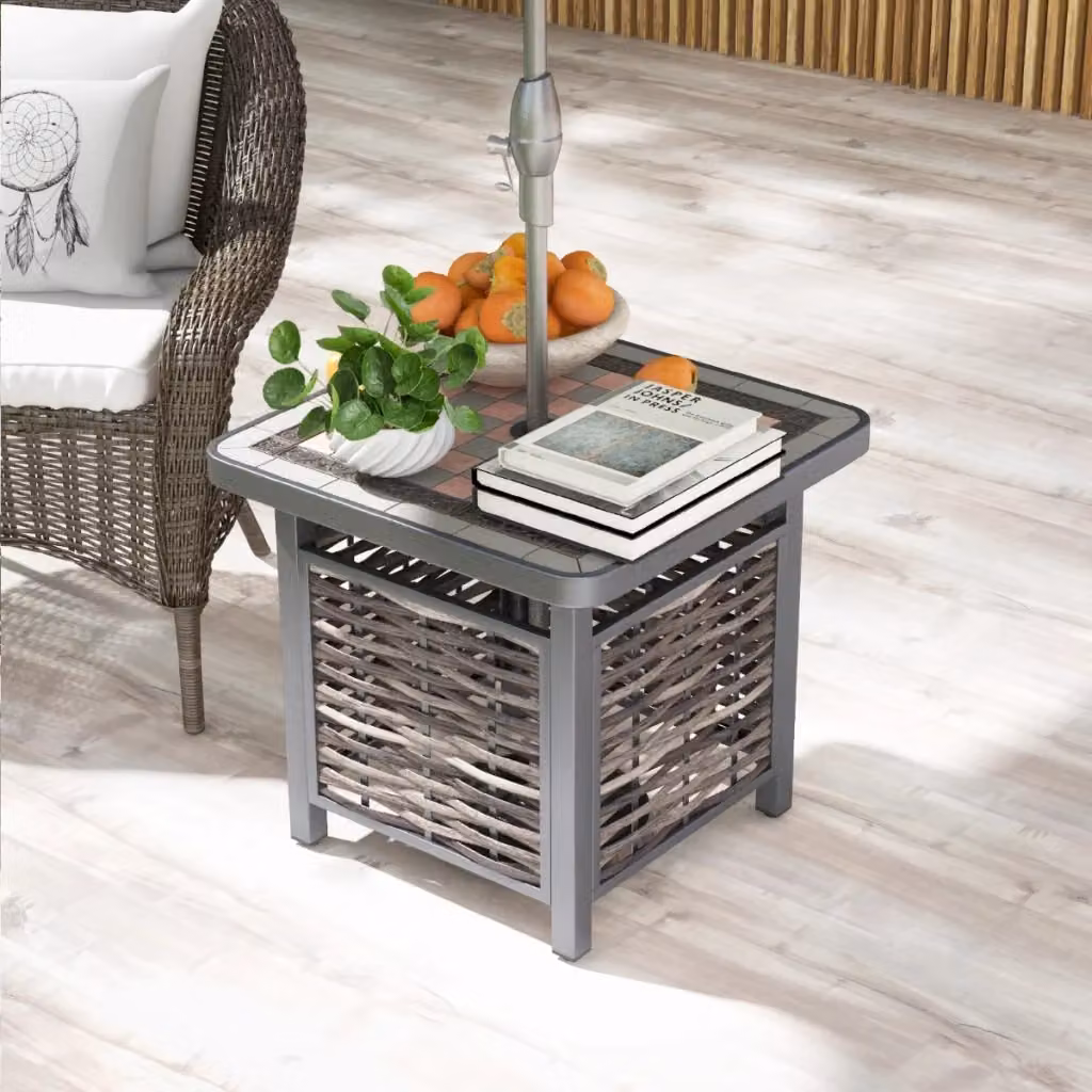 Tavolino quadrato da esterno Design Mania in polyrattan con piano in resina, disponibile in nero, marrone o grigio, L/P/H: 55 x 55 x 55 cm – 2