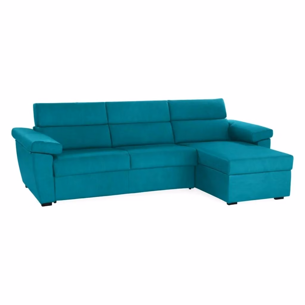 Divano ad angolo Ceto DMORA Made in Italy con penisola sfoderabile e reversibile, colore azzurro, L: 285 cm, P: 160 cm – 2