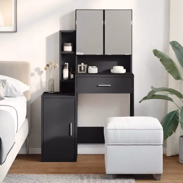 Toeletta con armadietto vidaXL nera L: 80 cm, P: 35 cm, H: 132 cm – 1