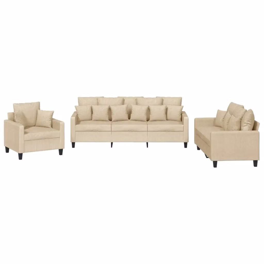 Set di Divani 3 Pezzi vidaXL in Tessuto Beige con Cuscini per Soggiorno o Giardino – 2