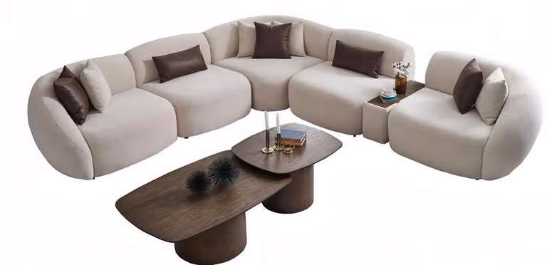 Ecksofa L-Form mit Getränkehalter Couch Stoff Couchtisch Set Wohnzimmer