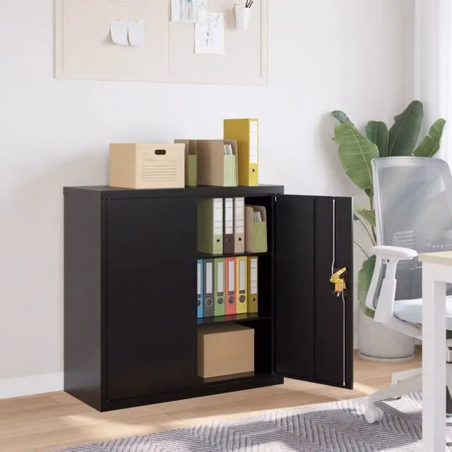 Armadio Classificatore Moderno vidaXL in Metallo Nero Opaco con Serratura e Ripiani Regolabili L: 90 cm, P: 40 cm, H: 90 cm
