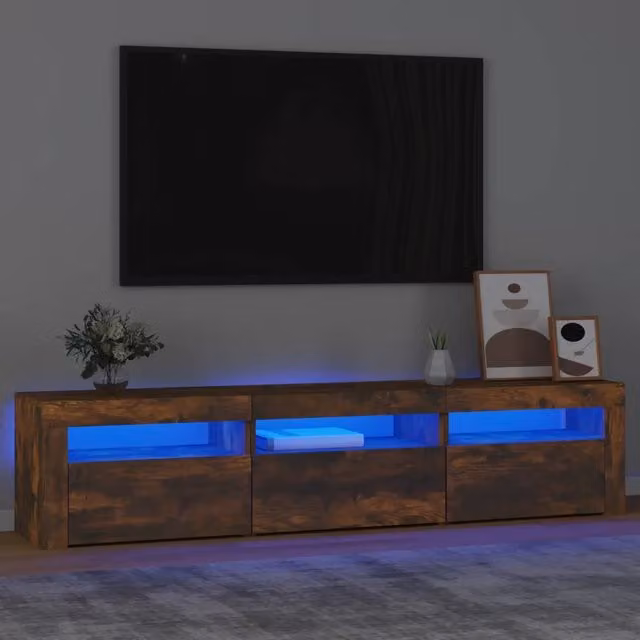 Mobile Porta TV Moderno vidaXL in Rovere Fumo con Luci LED Integrate L: 180 cm, P: 35 cm, H: 40 cm