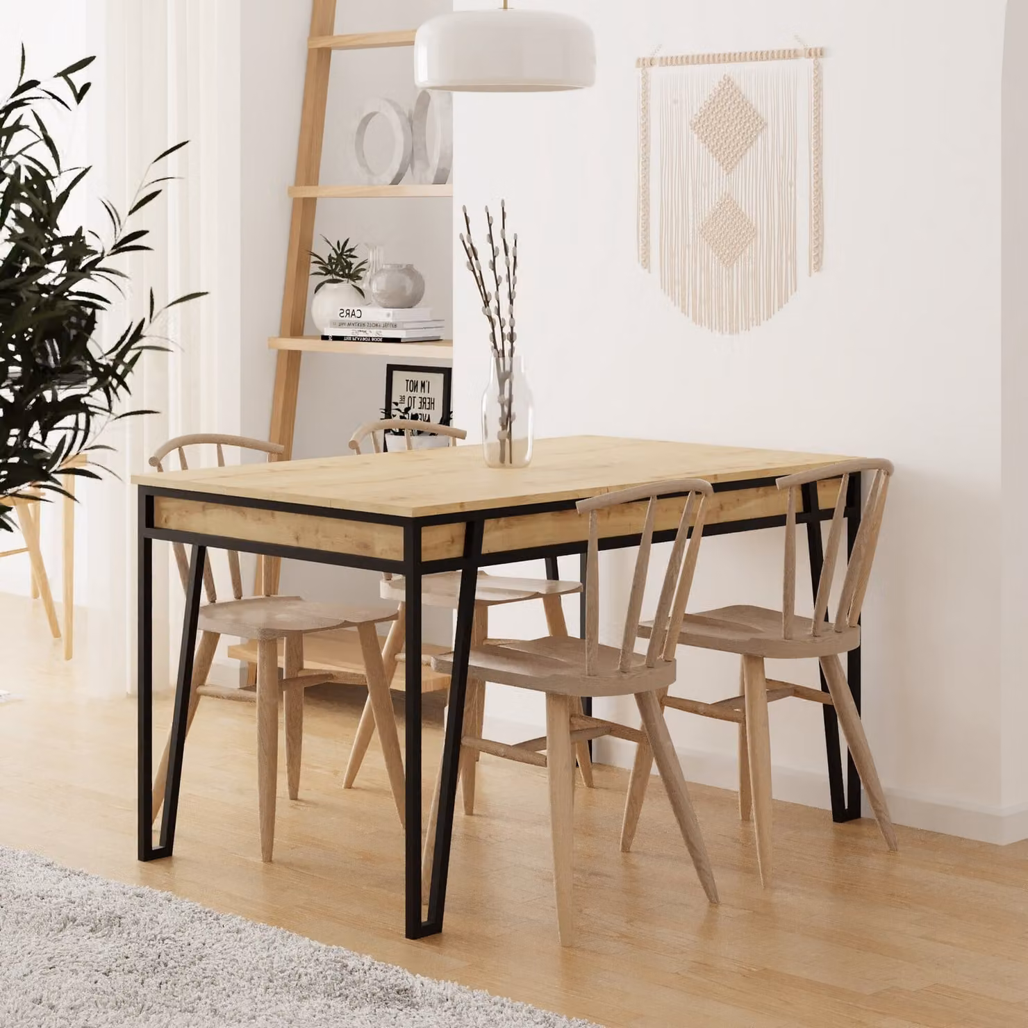 Skye Decor, tavolo da pranzo allungabile, rovere, 132 x 76 x 80 cm (allungabile fino a 170 cm) | Pannello truciolare rivestito al 100% in melamina, spessore 18 mm | Gambe in metallo, stile industriale moderno.
