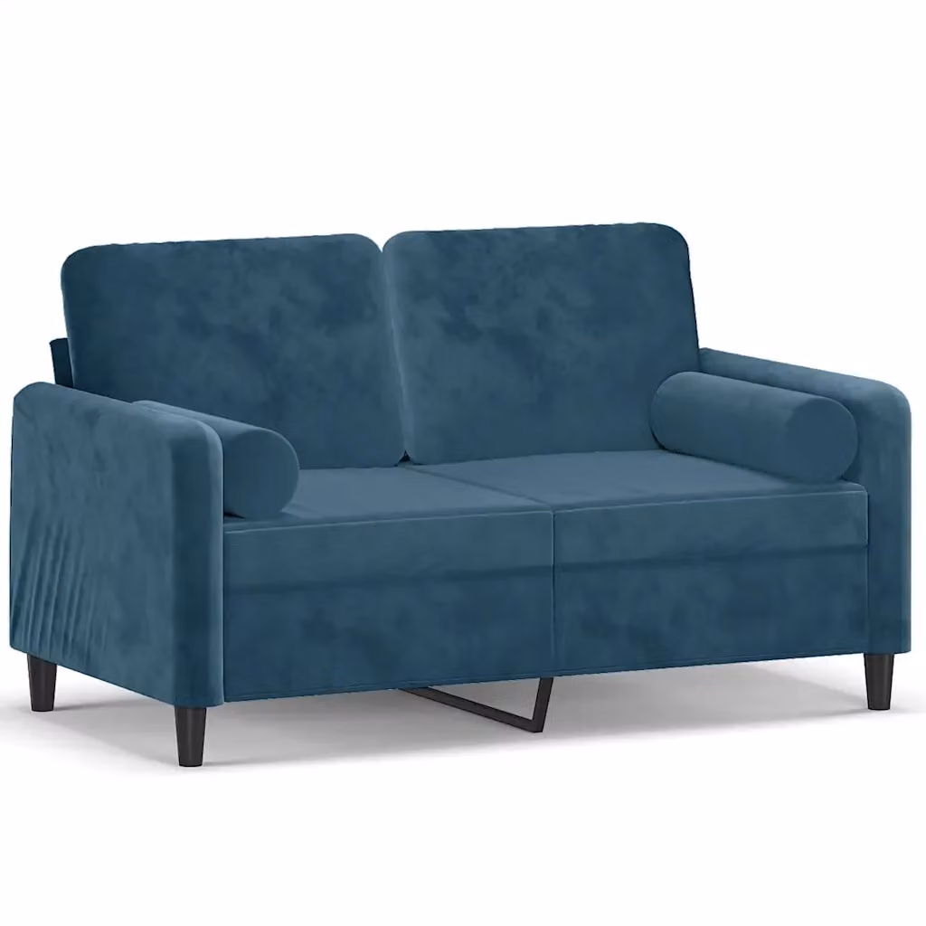 Divano a 2 posti moderno vidaXL in velluto blu con cuscini e coperture rimovibili L: 138 cm, P: 80 cm, H: 77 cm – 2