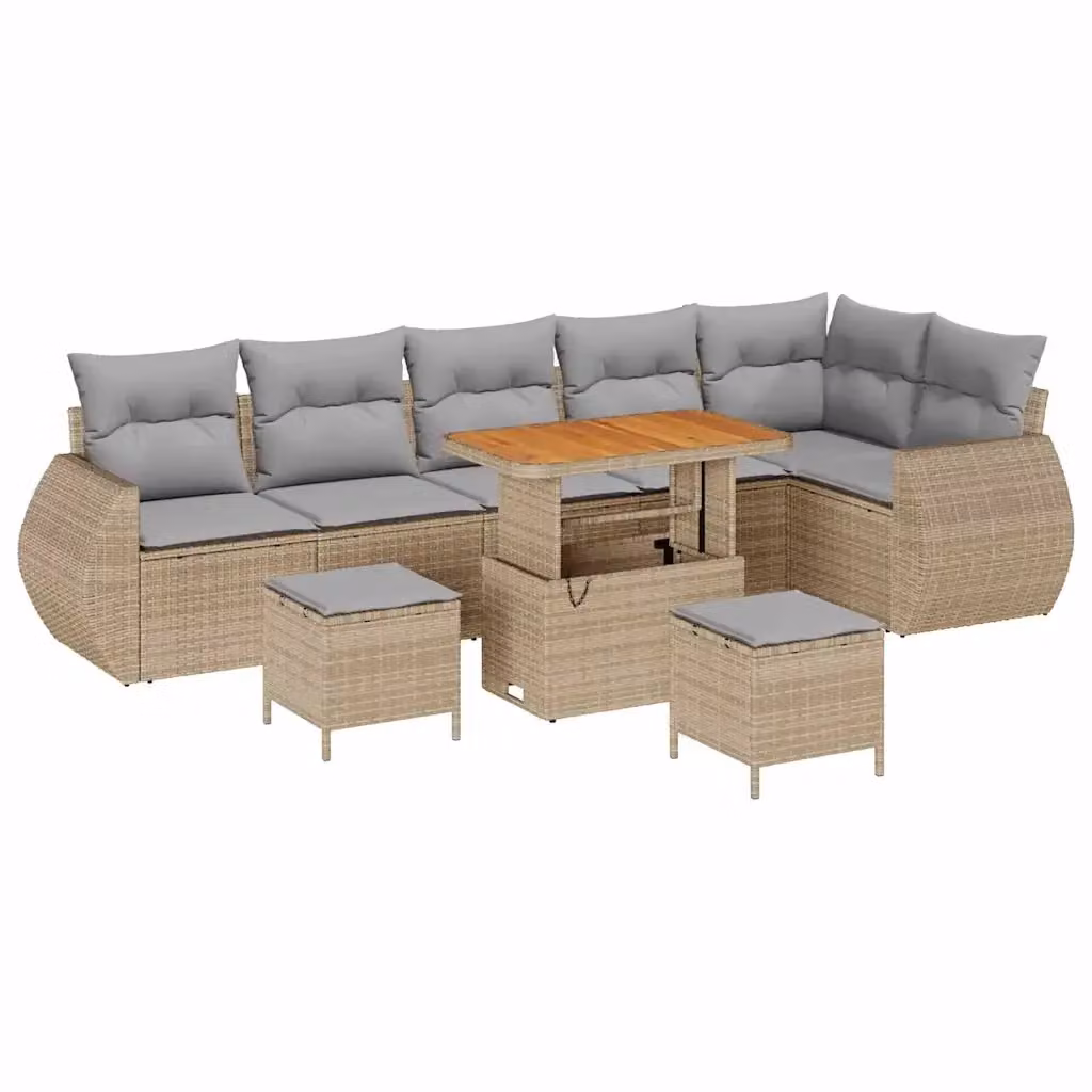 Set Divano da Giardino vidaXL 9 Pezzi in Polyrattan Beige con Cuscini e Tavolino – 2