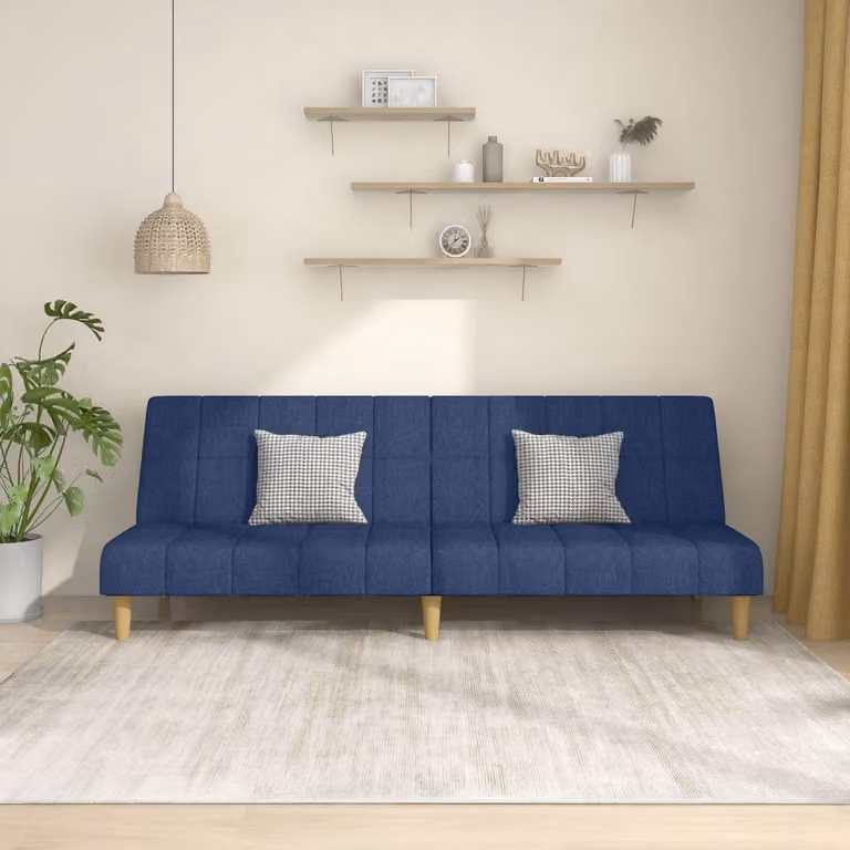 vidaXL Divano Letto Click Clack a 2 Posti in Tessuto Blu con Struttura in Legno Solido e Poggiatesta Regolabile per Soggiorno