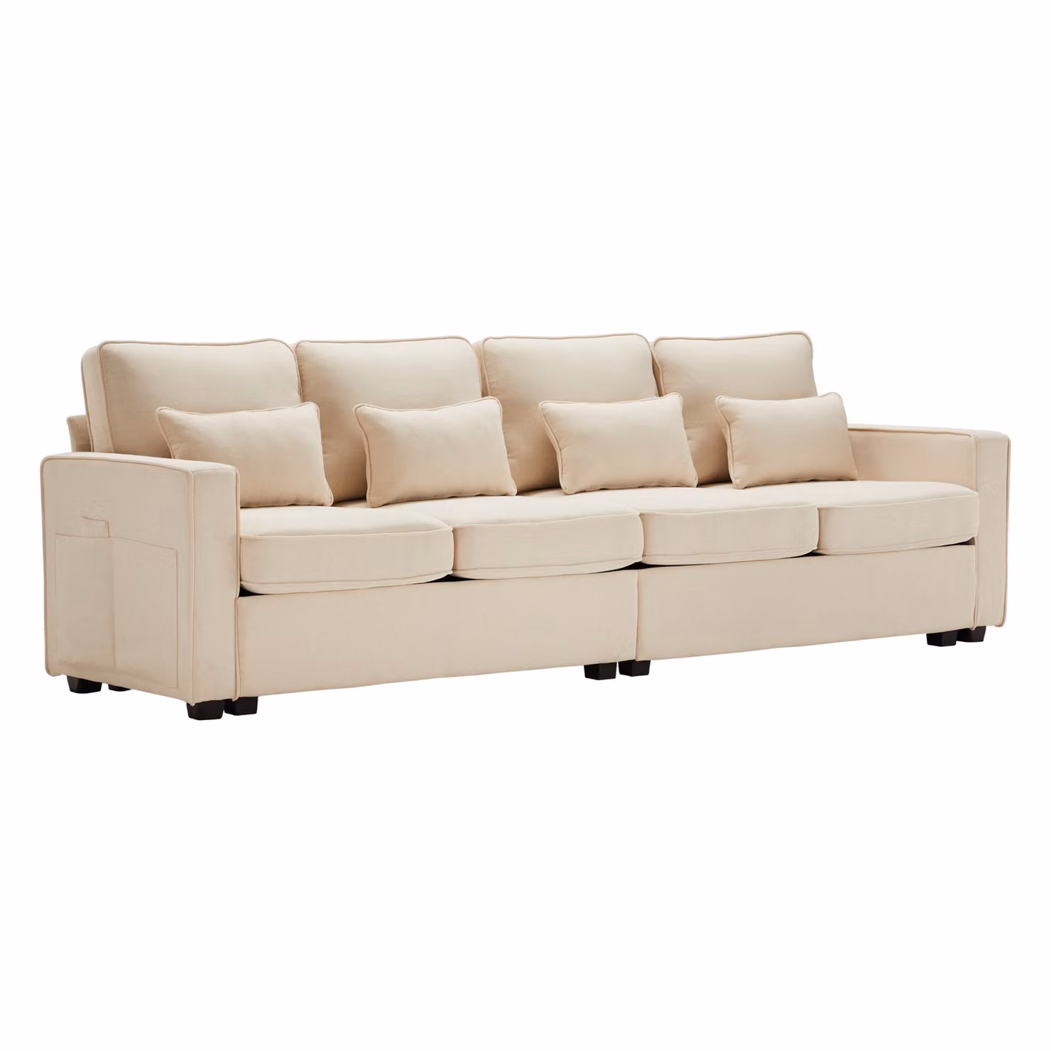 Divano moderno a 4 posti Aosom Italy in tessuto beige con cuscini lombari e tasche laterali L: 264 cm, P: 83 cm, H: 87 cm – 2