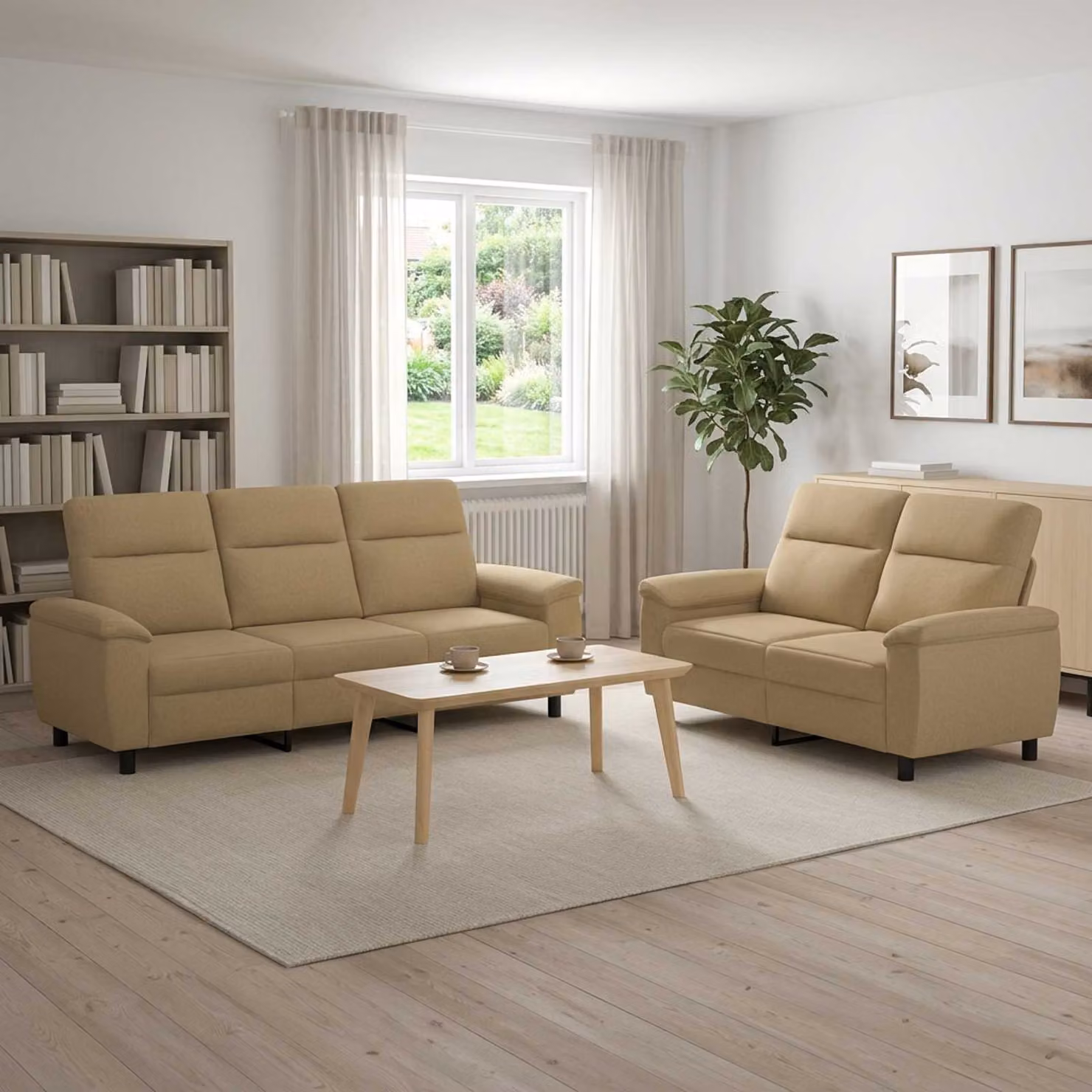 Set di 2 divani moderni vidaXL in tessuto beige e marrone con struttura in metallo per il tuo soggiorno