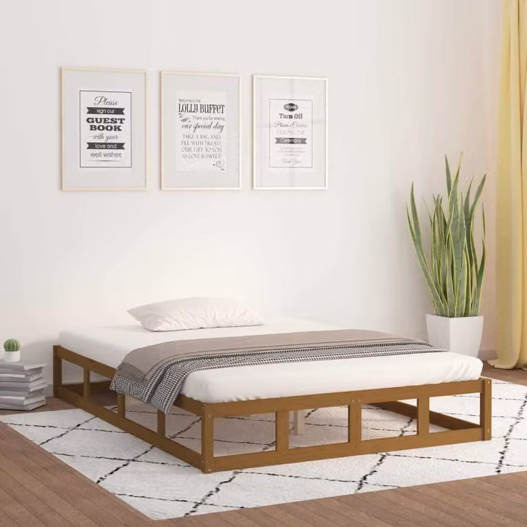 The Living Store Letto in legno massiccio marrone miele 150x200 cm