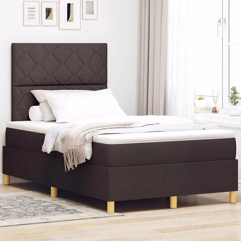 Letto a molle con testiera vidaXL in tessuto marrone con struttura in legno L/P/H: 200 x 120 x 28 cm