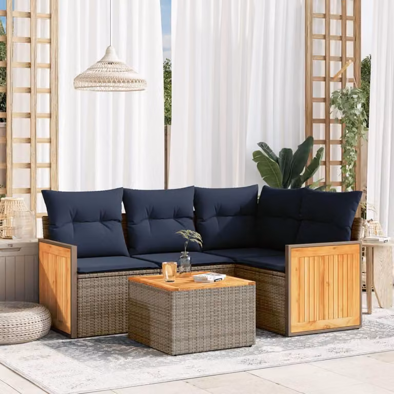 Maison Exclusive - Set di 5 divani da giardino con cuscini, grigio, polyrattan