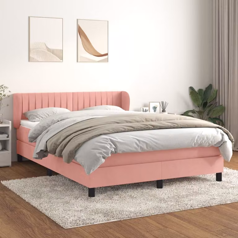 The Living Store Letto a molle con materasso Rosa 140x200 cm Velluto