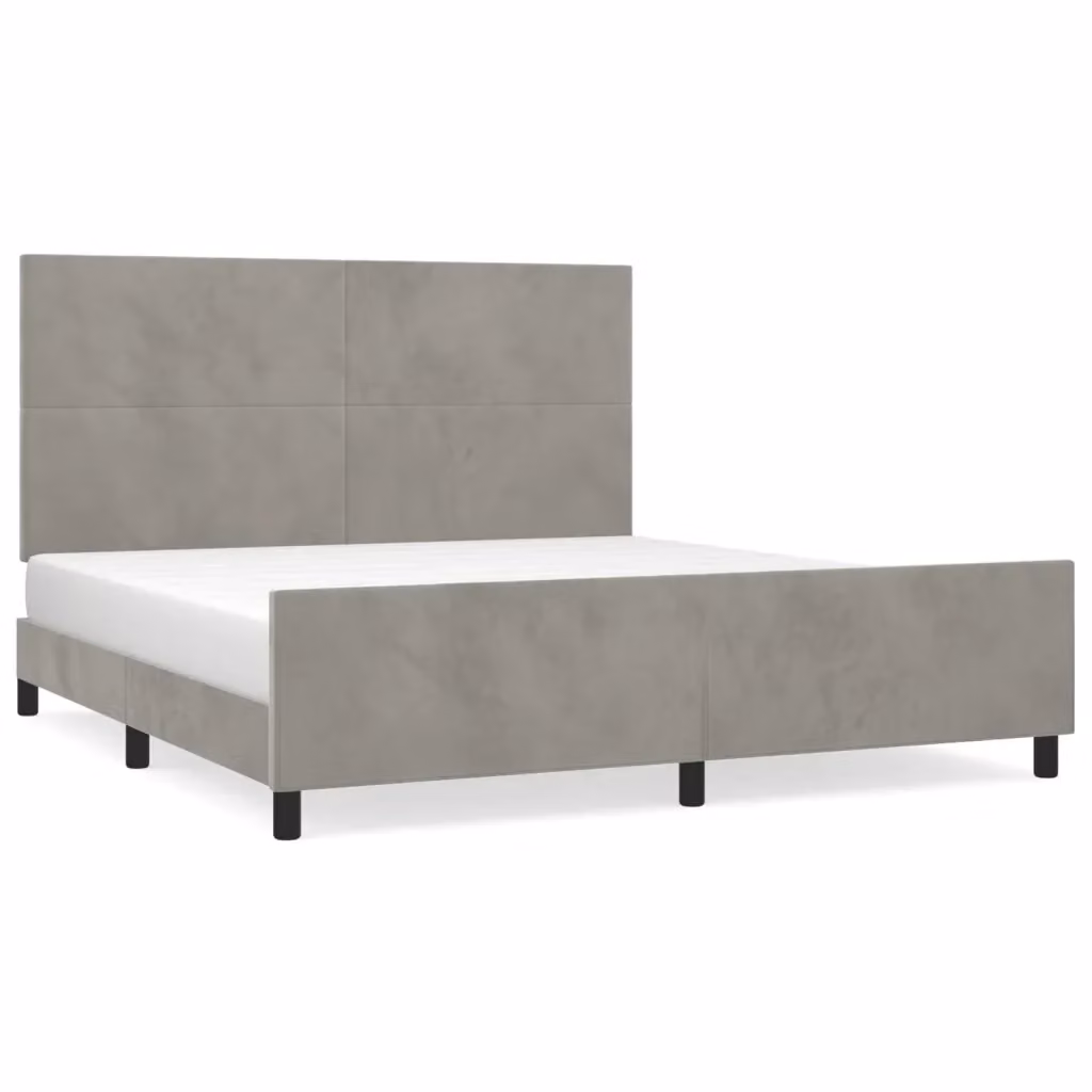 vidaXL Giroletto con Testiera in Velluto Grigio Chiaro L: 180 cm, P: 200 cm, H: 128 cm – 2