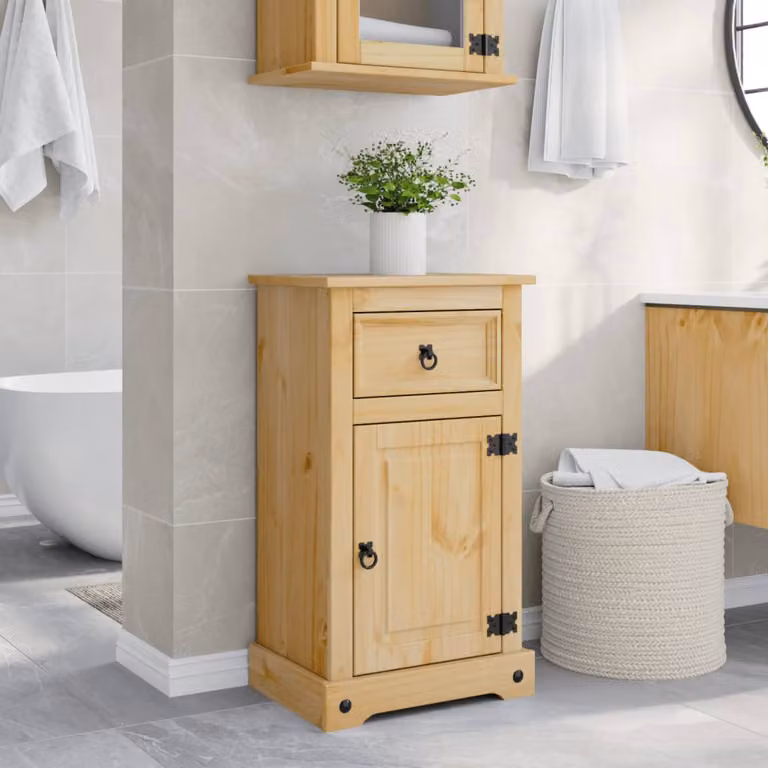 Mobile da bagno vidaXL Corona in legno massello di pino color marrone con ante e cassetti L/P/H: 45 x 33 x 80 cm