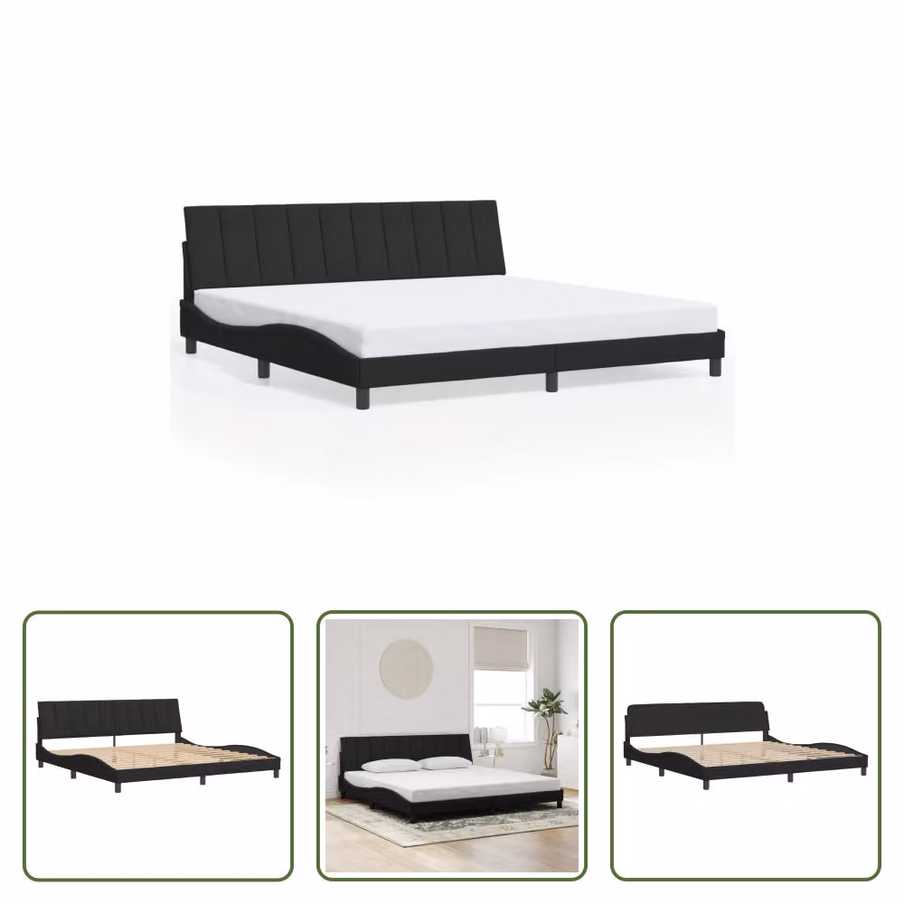 The Living Store Struttura letto con testiera nera 200x200 cm in velluto