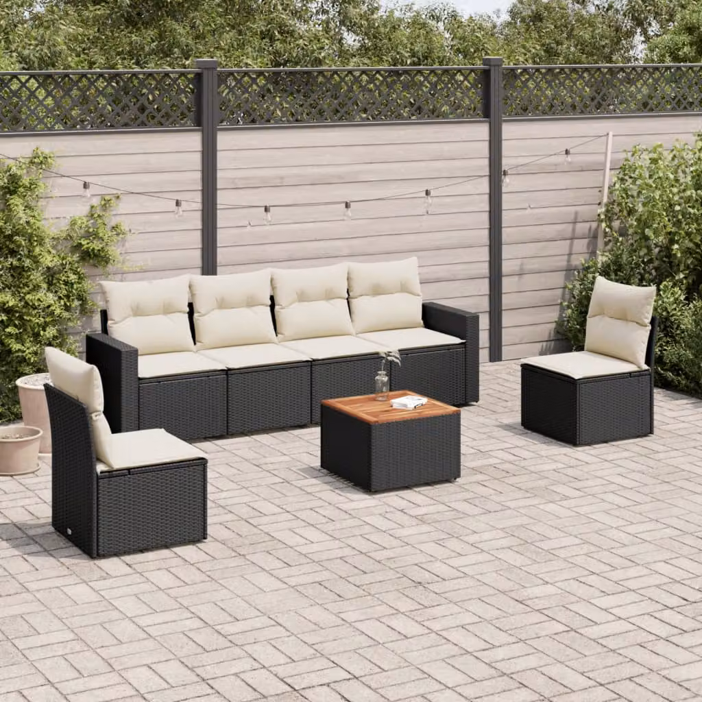 vidaXL Set Divani da Giardino in Polyrattan con Cuscini 7pz Nero – 1