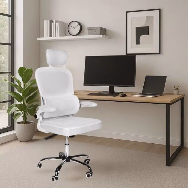 Sedia da ufficio ergonomica Vibes Effezeta Italia in tessuto a rete bianco con poggiatesta e base cromata – 1