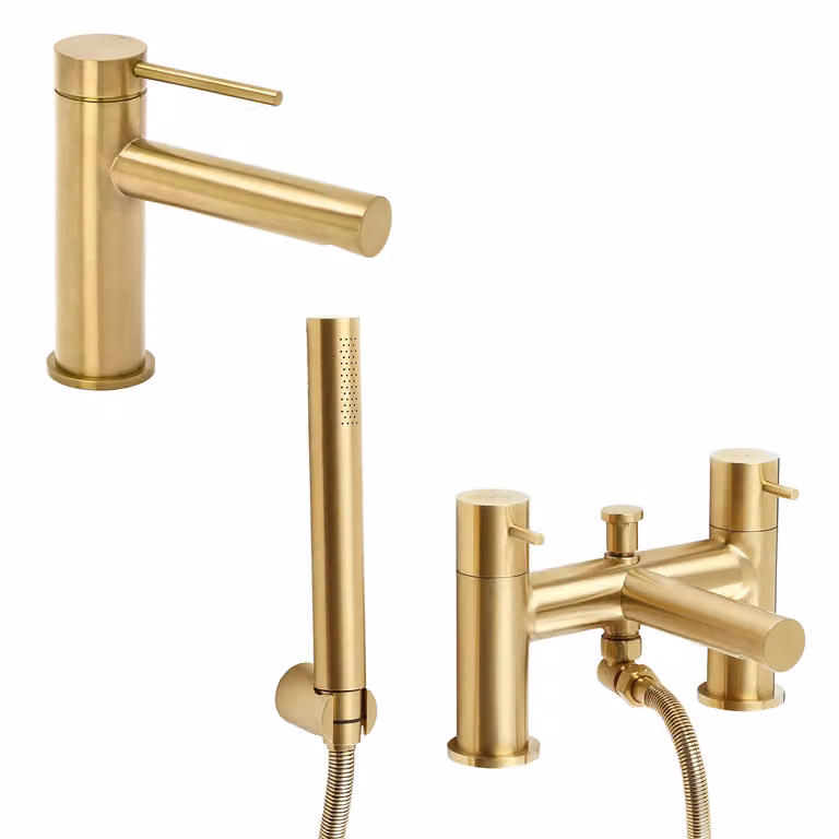 Set di Miscelatori per Lavabo e Vasca da Bagno con Doccia - Oro Satinato - Otto