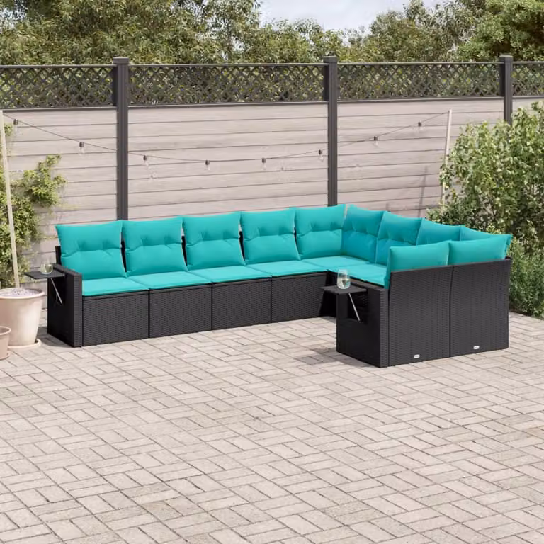 Maison Exclusive - Set di 9 pezzi per giardino con cuscini, polyrattan nero
