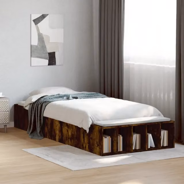 Letto Giroletto vidaXL in Legno Multistrato Rovere Fumo L: 75 cm, P: 190 cm, H: 30 cm – 1