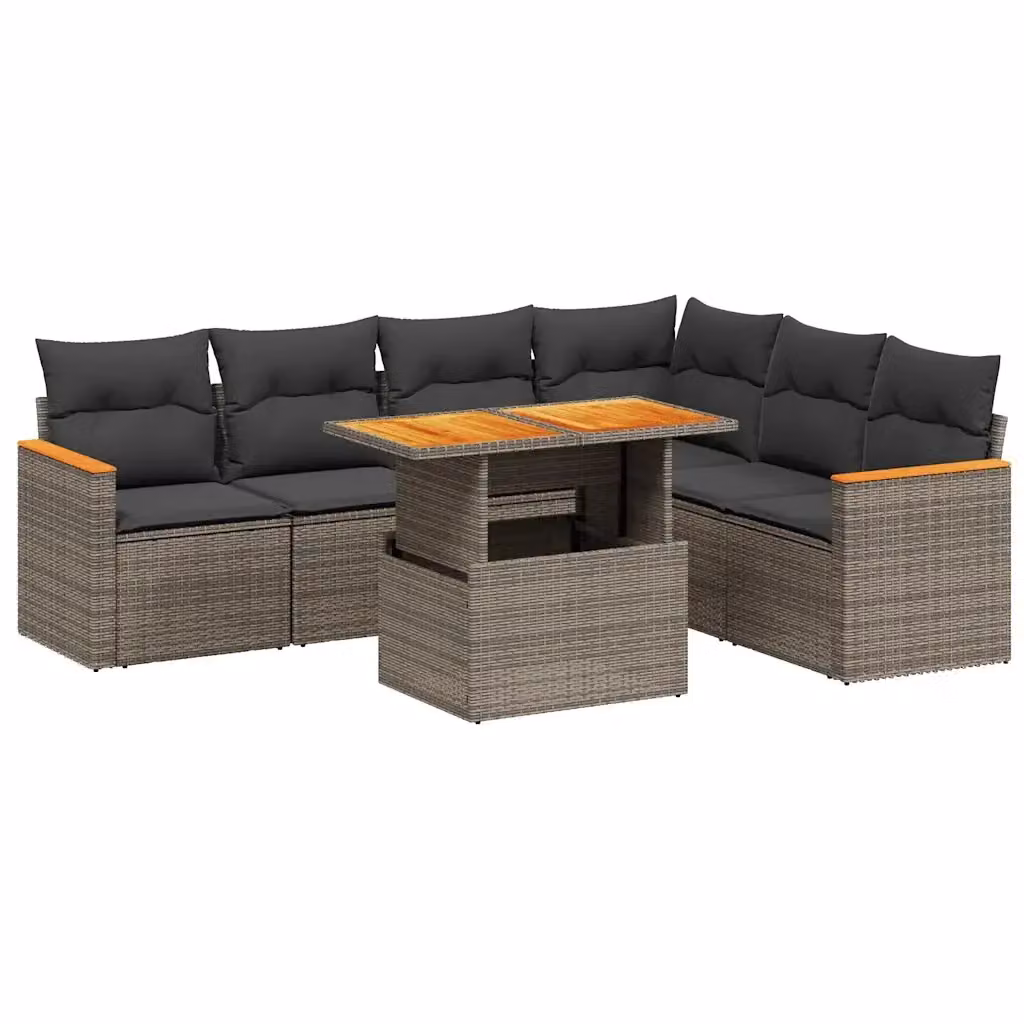 vidaXL Set Divani da Giardino 7 pz in Polyrattan Grigio con Cuscini e Tavolino da Esterno – 2