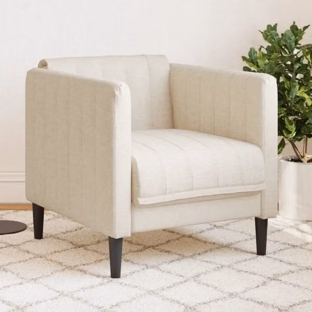 Poltrona moderna vidaXL in tessuto beige con braccioli e struttura in legno per soggiorno L: 76,5 cm, P: 42,5 cm, H: 69 cm