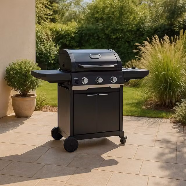 Barbecue a gas Campingaz Select 3 EXS KW 9+2,3 in acciaio inox nero con carrello e bruciatore laterale