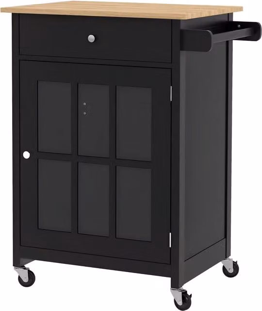 Carrello da cucina salvaspazio Xylo in legno rovere e nero con cassetto e portaoggetti L: 67 cm, P: 48 cm, H: 86.5 cm