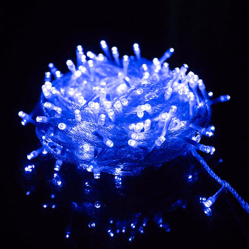 10M 100LEDs 8 Modes Fairy Lights Power LED Christmas Fairy Lights Cavo trasparente Camera Decorazione Luce Festa Giardino Illuminazione Albero di Natale, Blu
