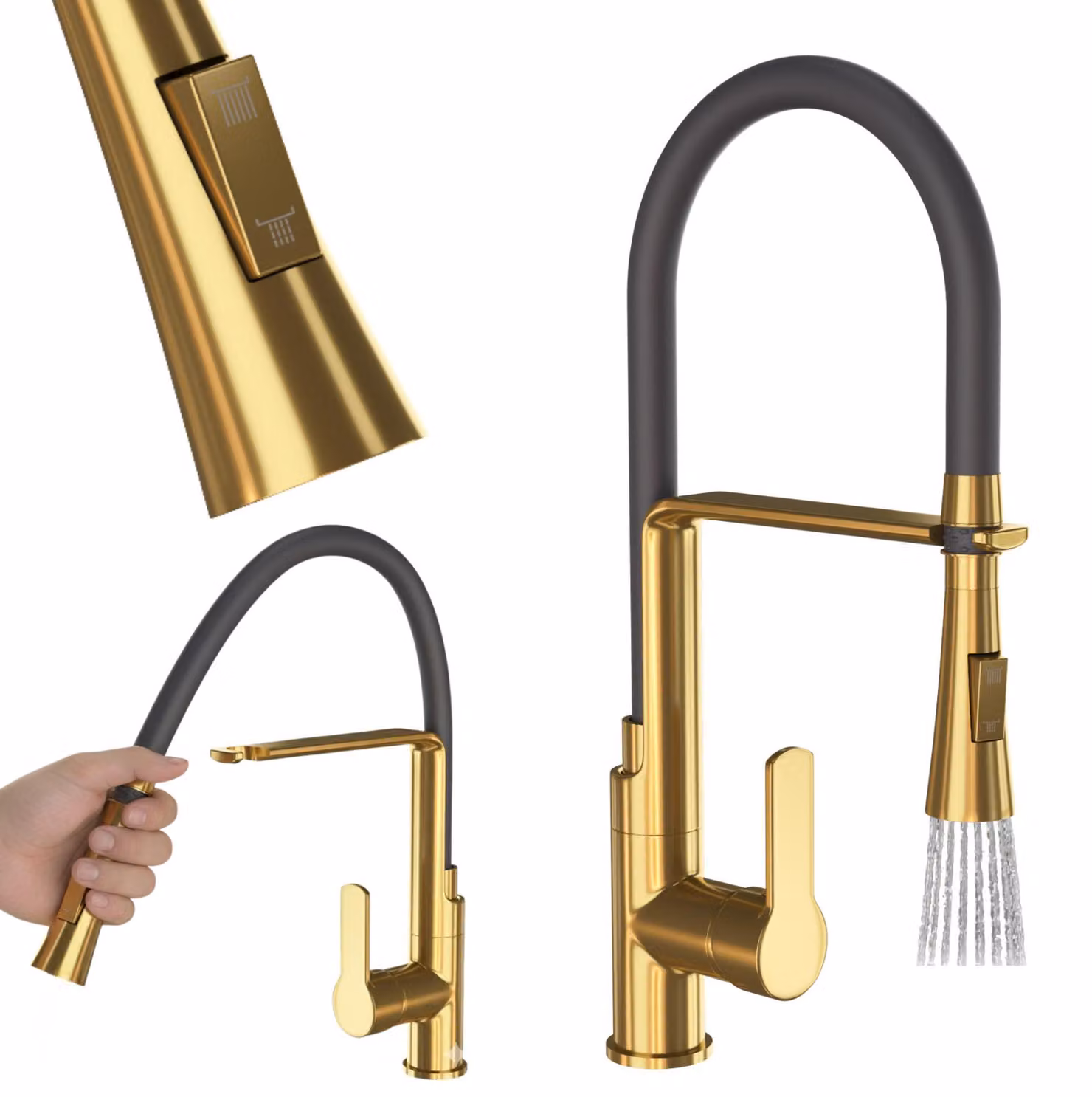Granitan - Miscelatore cucina - Rubinetto cucina altezza 43 cm - Miscelatore lavello oro - VEGAS