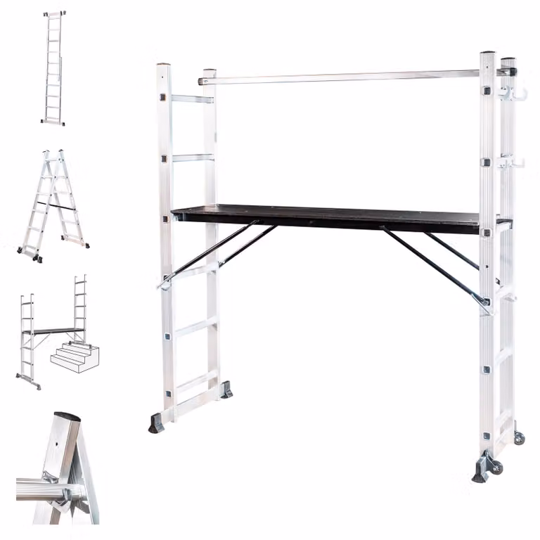 Scala pieghevole multifunzione 4 in 1 - Alluminio - Altezza 4,46 metri - Argento