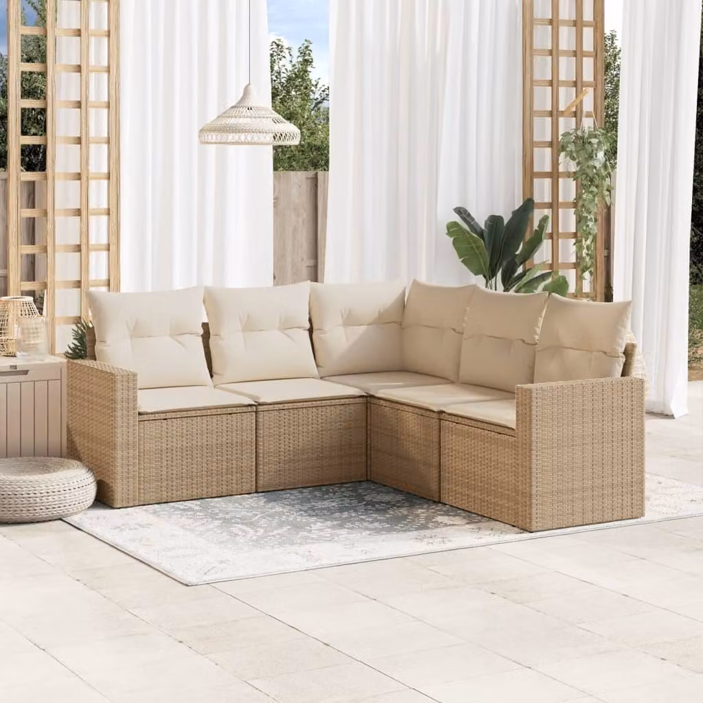 Maison Exclusive - Set Divano da Giardino 5 pz con Cuscini Beige in Polyrattan