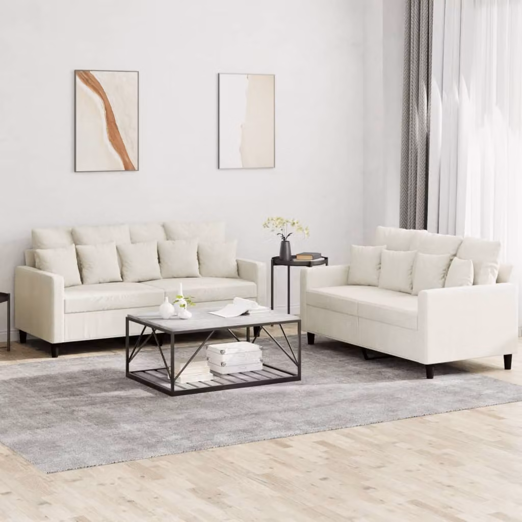 Maison Exclusive - Set divano a 2 posti con cuscini in velluto color crema