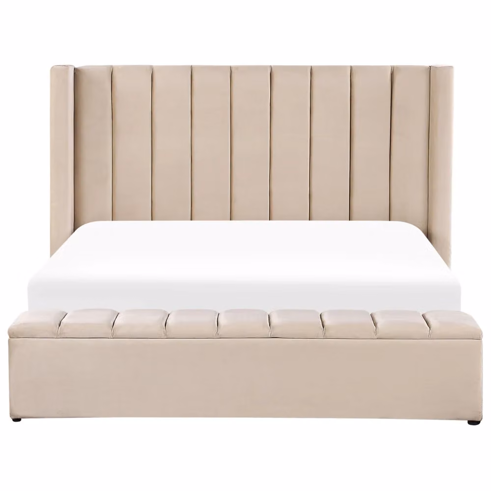 Letto Beliani in velluto beige con contenitore e rete a doghe stile moderno glam L/P: 180 x 200 cm – 2