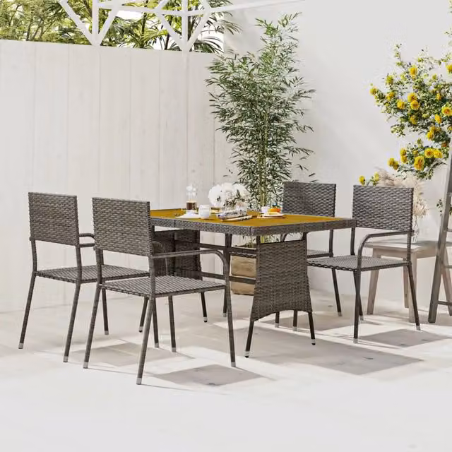 Set da Pranzo per Esterni 5 pz in Polyrattan Grigio 3120102