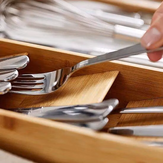 Sistematore per cassetti da cucina con divisori, organizer per cassetti da cucina