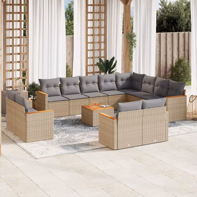 vidaXL Set Divano da Giardino a L 13 pz con Cuscini Beige e Grigio in Polyrattan e Acciaio