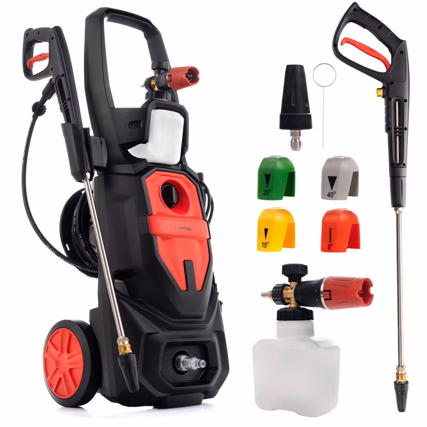 Idropulitrice Lehmann con motore a induzione, 3000W, max. 260 bar, 480 l/h, accessori inclusi - lancia schiuma, 4 ugelli, ugello turbo