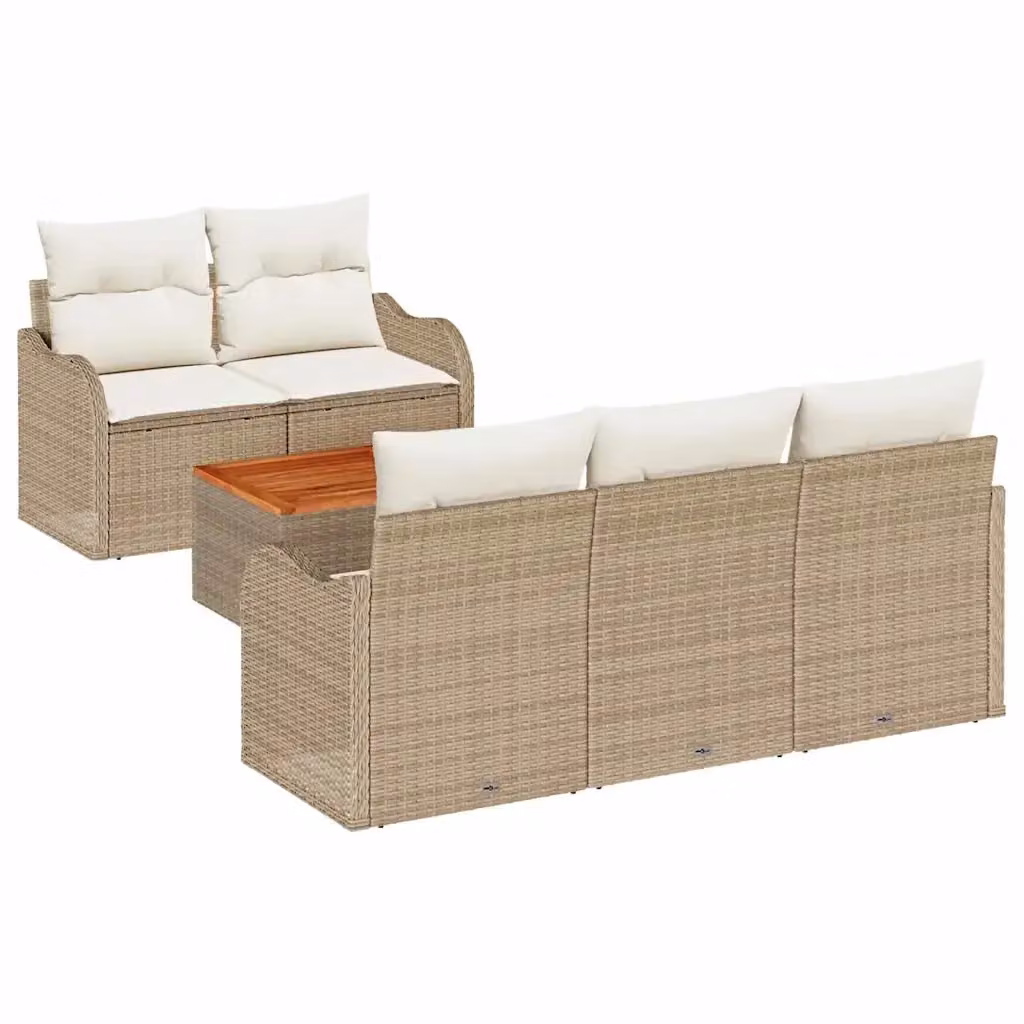 Set Divano da Giardino vidaXL 6 Pezzi a Forma di L con Tavolino, Colore Beige, Struttura in Metallo e Cuscini Inclusi – 2