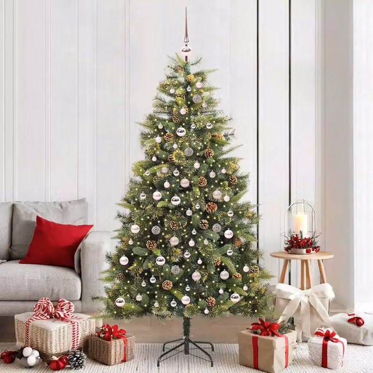Albero di Natale artificiale pieghevole con coni vidaXL, Verde, Altezza: 210 cm, Larghezza: 120 cm