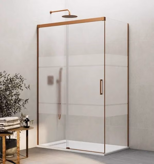 Box doccia angolare DUCHA BASIC con vetro Frost e finitura rame spazzolato, L/P: 160 x 90 cm