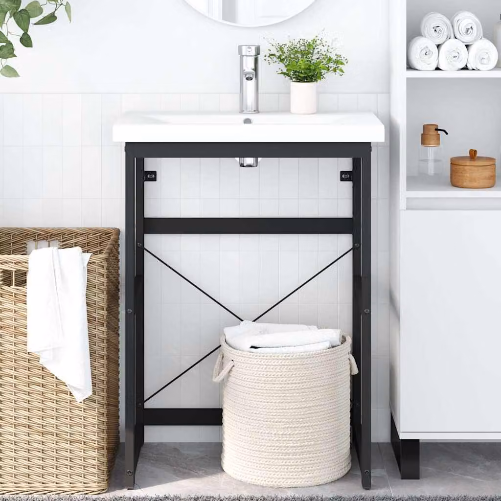 vidaXL Struttura per Lavabo da Bagno in Metallo Nero L: 59 cm, P: 38 cm, H: 83 cm