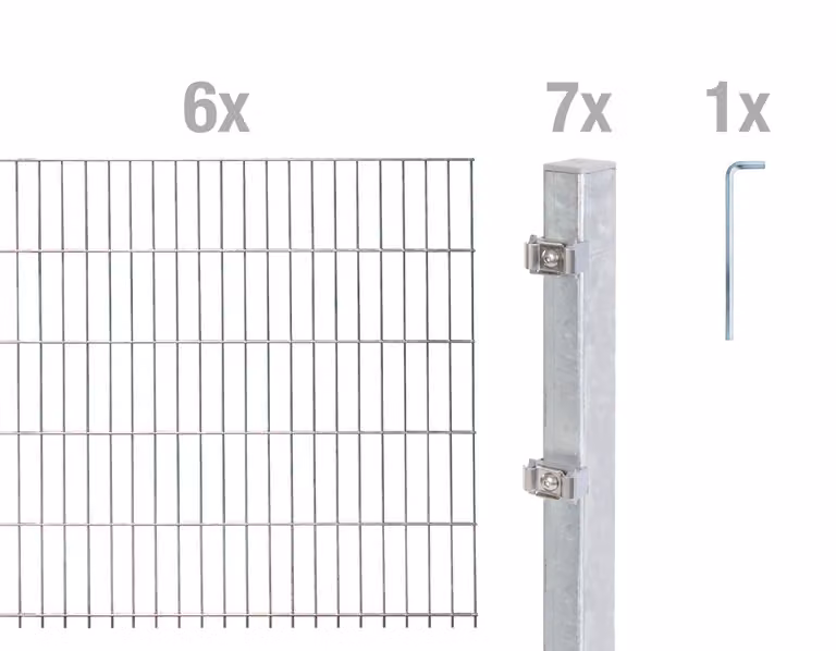 Alberts 654962 Staccionata doppia come set di recinzione completo di 14 pezzi, zincato a caldo, altezza 120 cm, lunghezza 12 m