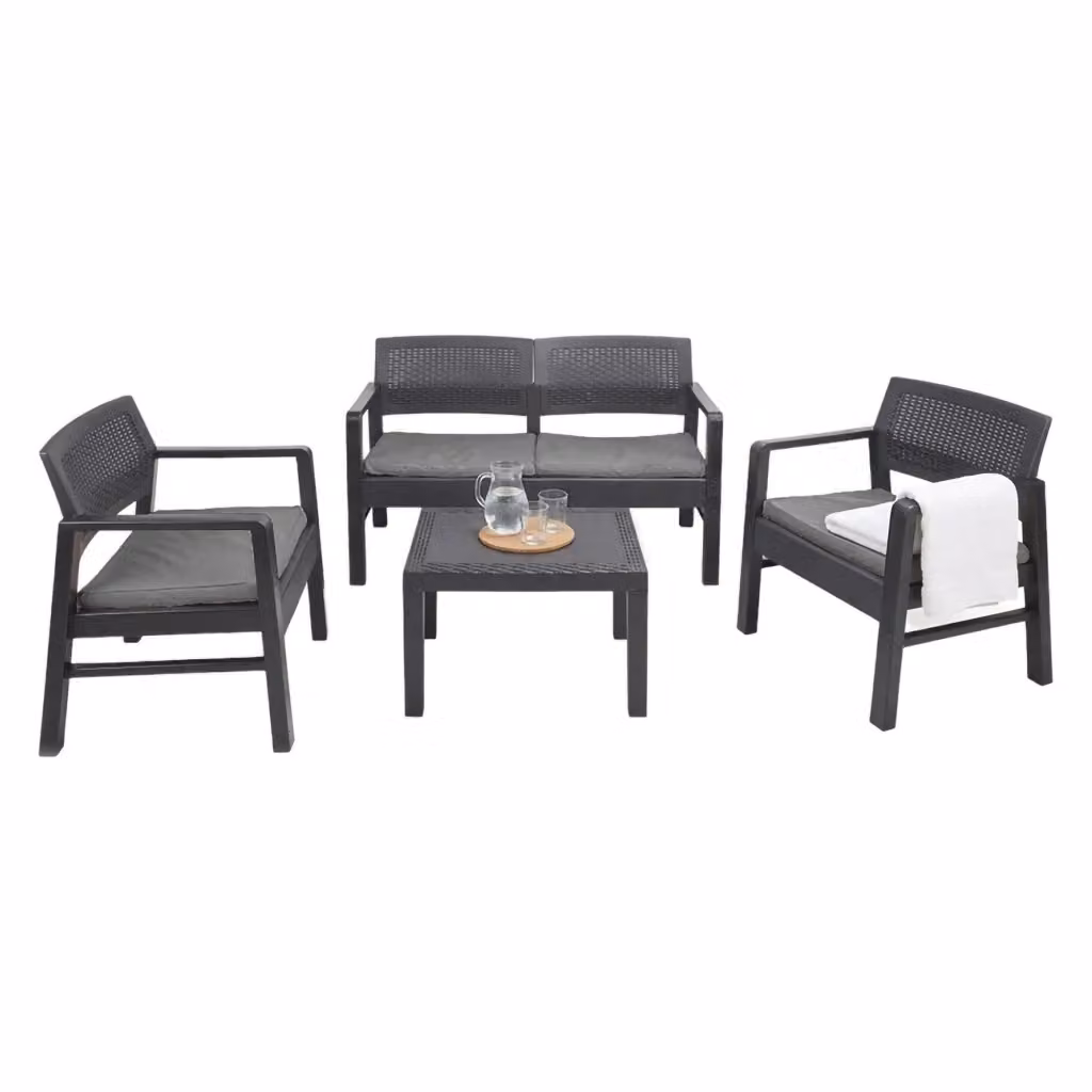 Set Salotto da Esterno Agnelo DMORA per Giardino e Terrazza, 4 Posti con Poltrone, Divano e Tavolino, Nero Antracite – 2