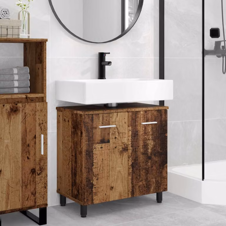 Mobiletto da bagno moderno vidaXL in legno marrone con ante a battente e ripiani interni L/P/H: 60 x 35 x 60 cm