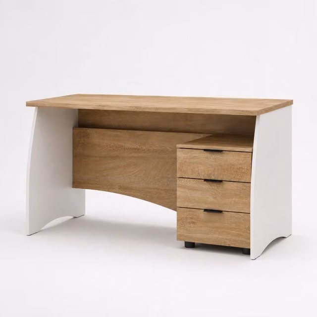 Scrivania Arreditaly con 3 cassetti per ufficio o soggiorno, Bianco e Rovere, L: 136 cm, P: 74 cm, H: 67 cm
